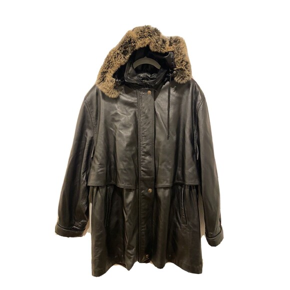 Bella Dichi Women’s Size 2XL Black Leather Jacket with Real Fur Trimmed Hood - Picture 1 of 6